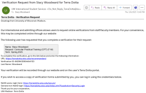 Example email of Terra Dotta verification